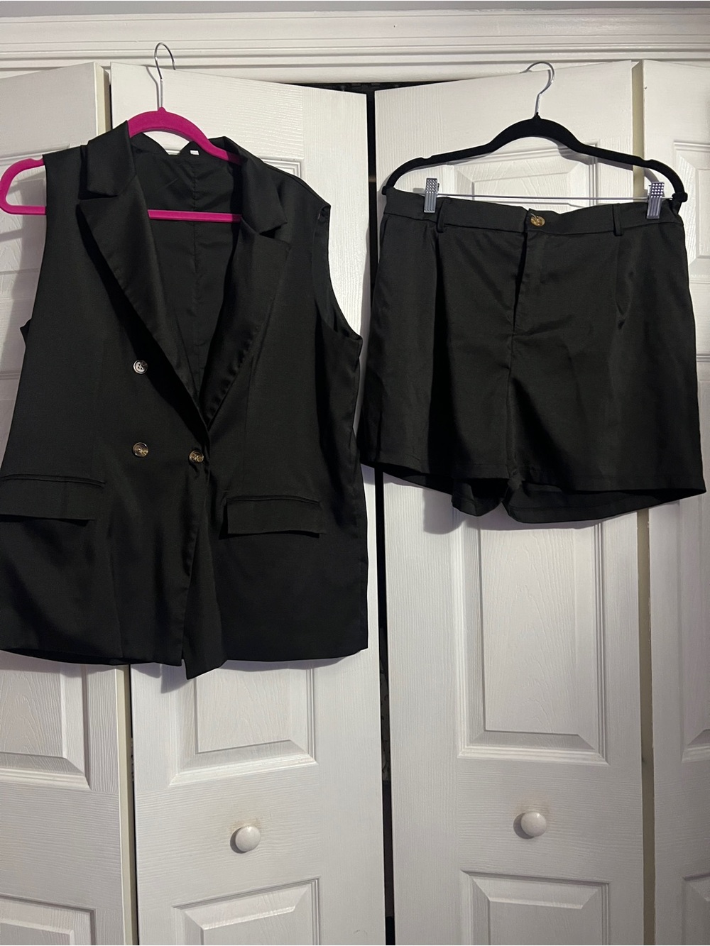 Black Sleeveless Blazer Vest & High-Waist Shorts Set